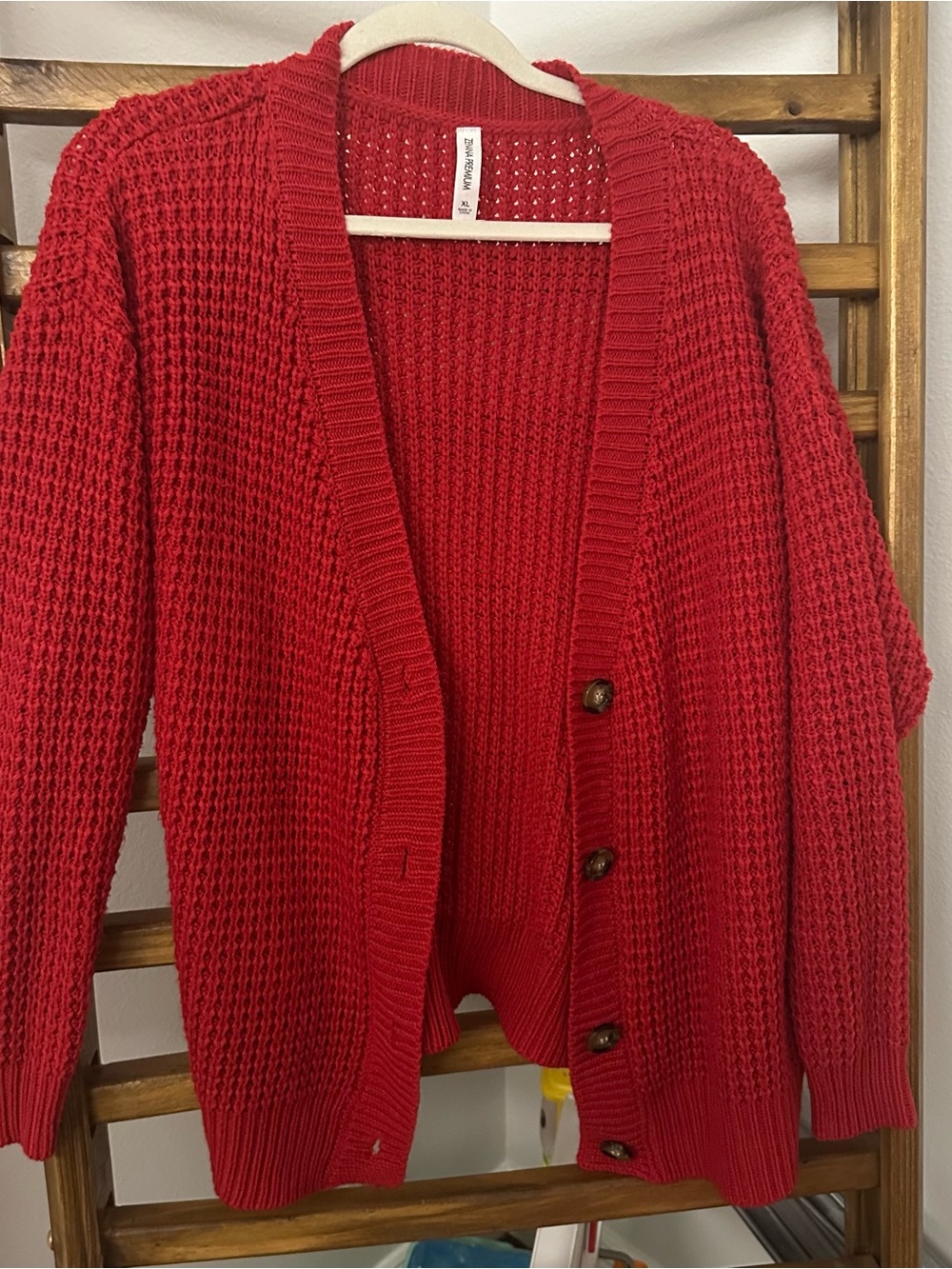 Zenana Outfitters Red Chunky Knit Button Cardigan
